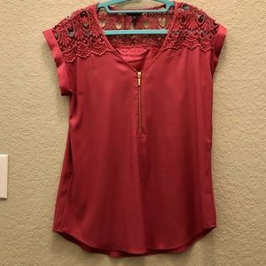 NEW Express Blouse Lace Crochet Accent Pink Mauve size Small